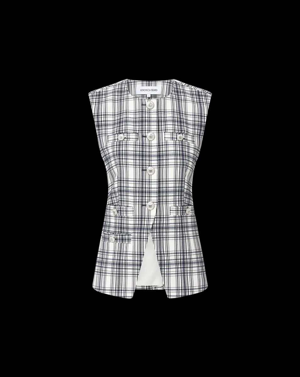Tamara Plaid Vest in Ivory & Navy>Veronica Beard