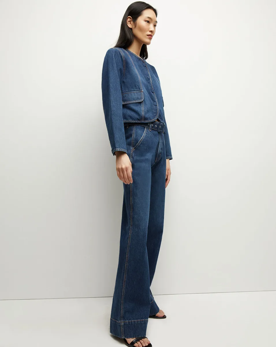 Taylor Belted Wide-Leg Jean in Dusted Oxford>Veronica Beard Clearance