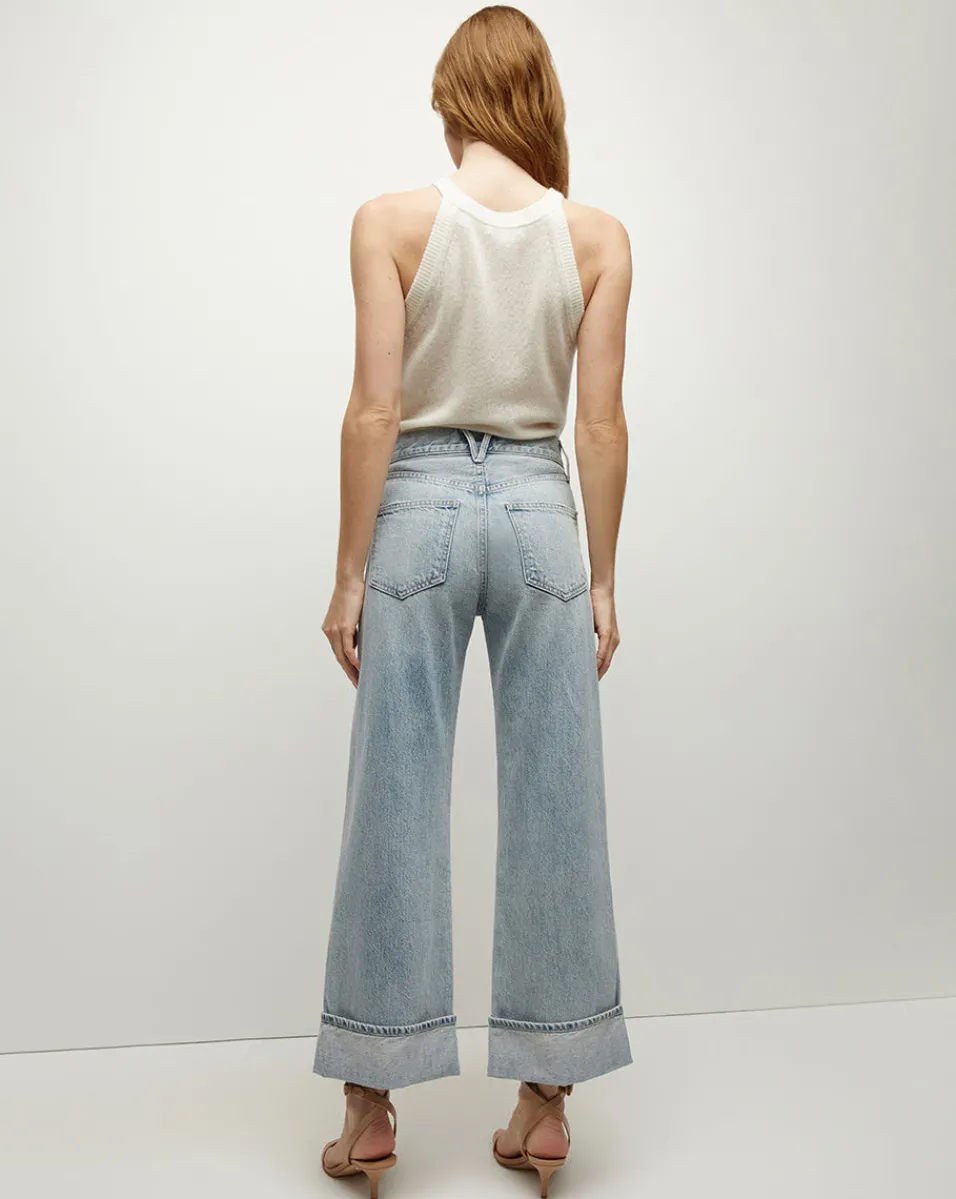 Taylor Cuffed Cropped Wide-Leg Jean in Airway Cloud>Veronica Beard Outlet
