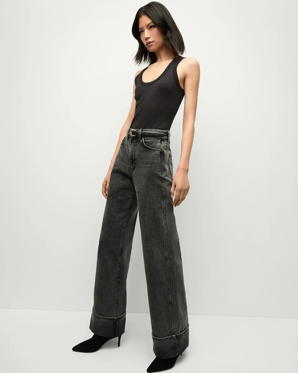 Taylor Cuffed Wide-Leg Jeans in Washed Black>Veronica Beard Outlet