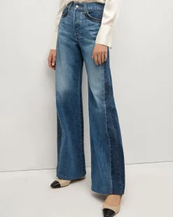Taylor Two-Tone Wide-Leg Jean in Light & Medium Blue>Veronica Beard Outlet