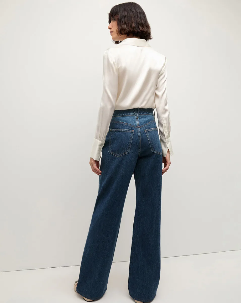 Taylor Two-Tone Wide-Leg Jean in Light & Medium Blue>Veronica Beard Outlet