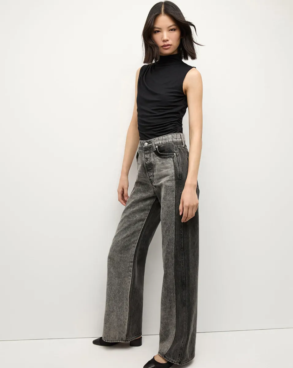 Taylor Two-Tone Wide-Leg Jean in Volcanic Stone Colorblock>Veronica Beard Sale