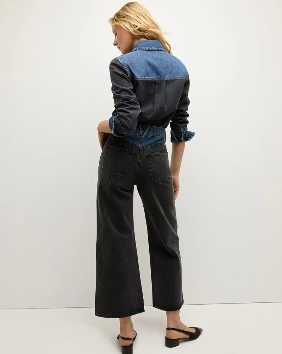 Taylor Two-Tone Wide-Leg Jean in Blue Moon Colorblock>Veronica Beard Sale