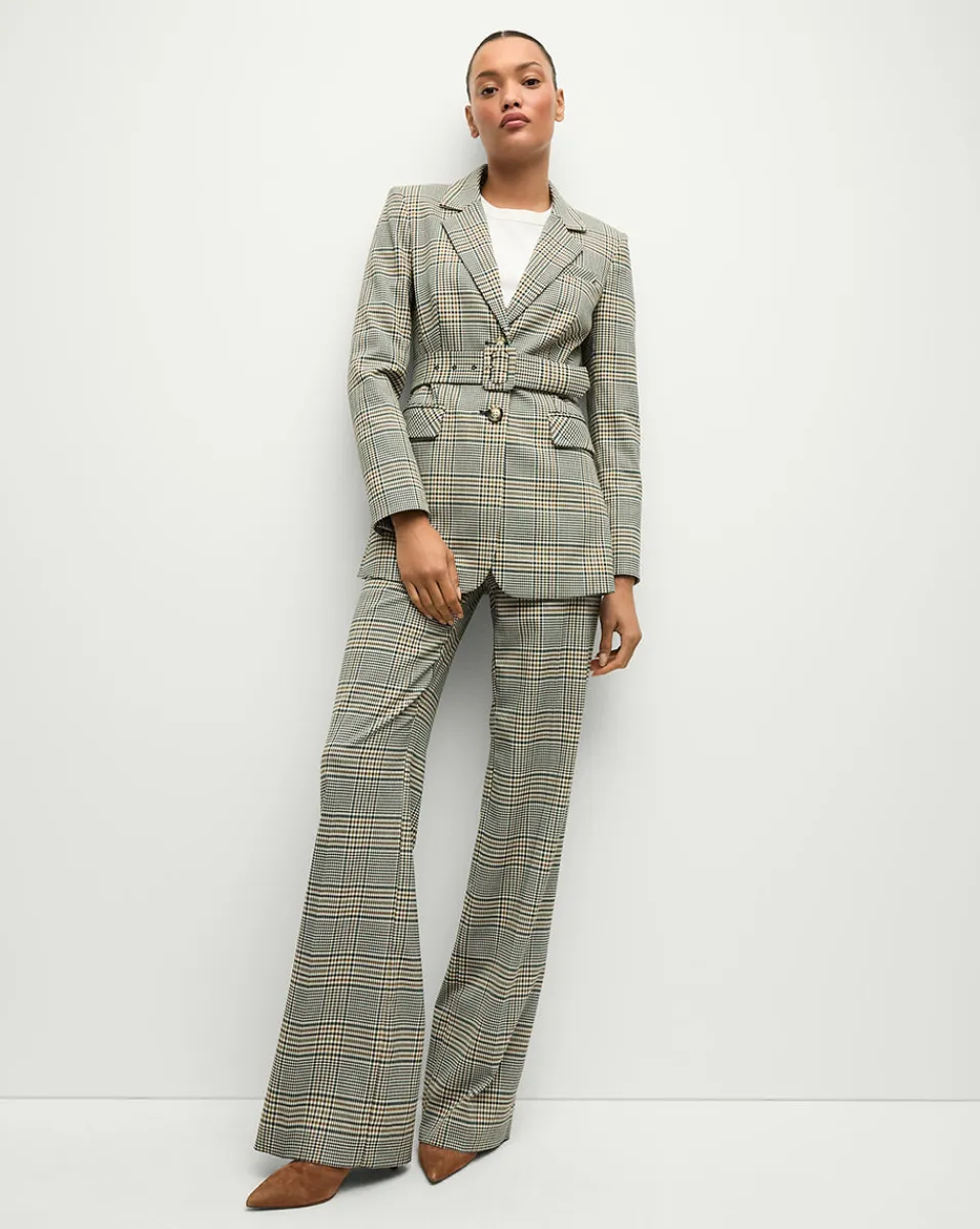Tonelli Plaid Pant in Ecru/Green Multi>Veronica Beard Hot