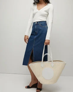 Victoria Raw-Edge Midi Denim Skirt><noscript><img width=