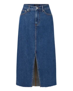 Victoria Raw-Edge Midi Denim Skirt><noscript><img width=