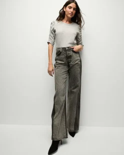 Waldorf Ruched-Sleeve Tee in Heather Grey>Veronica Beard Clearance