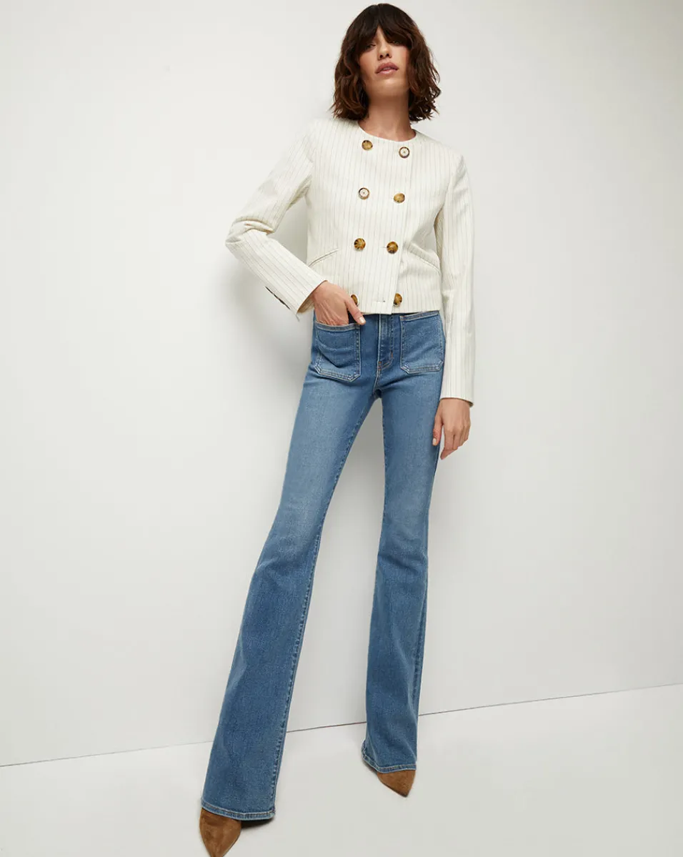 Winslow Pinstripe Collarless Jacket>Veronica Beard